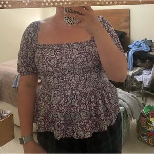 floral patterned ribbed peplum shirt